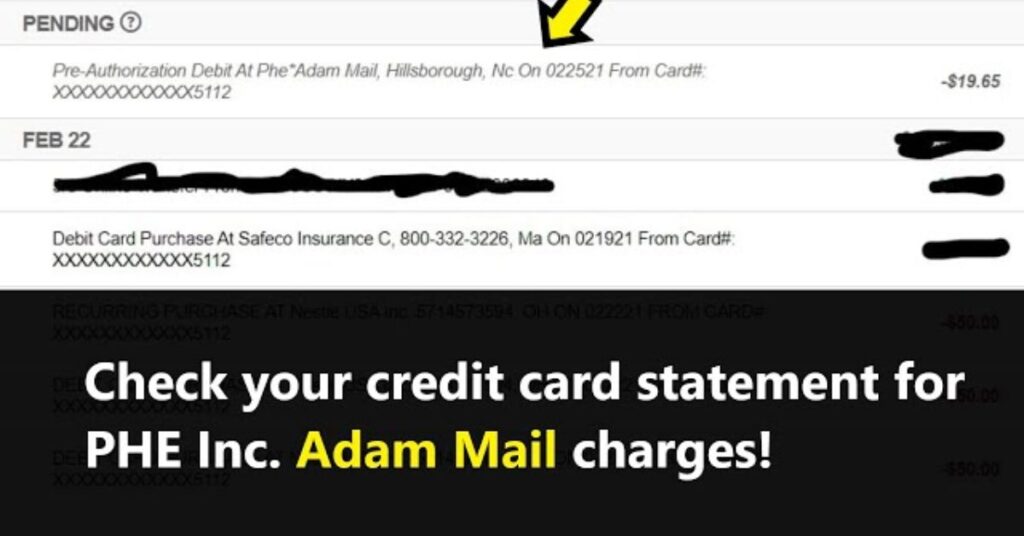 adam mail credit card charge