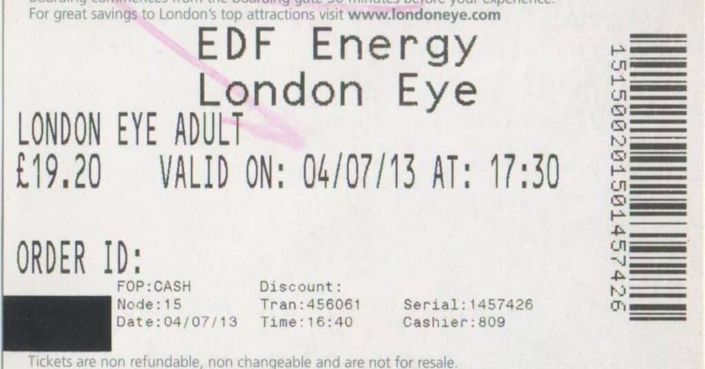 lul ticket machine london receipt